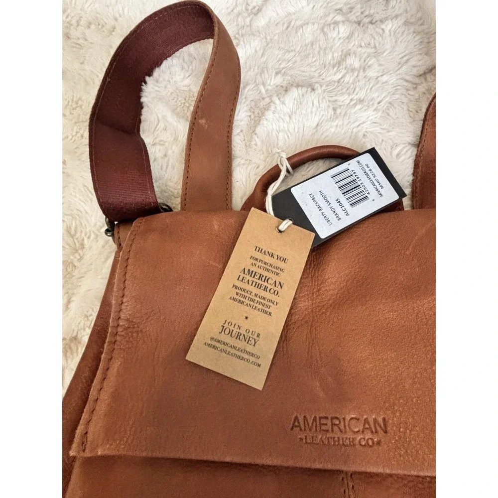 AMERICAN LEATHER Liberty Backpack In Brandy Smooth MSRP $228.00 NWT - Picture 4 of 12